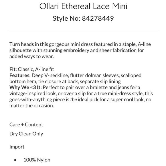 Free People Ollari Ethereal Lace Mini / Size XS